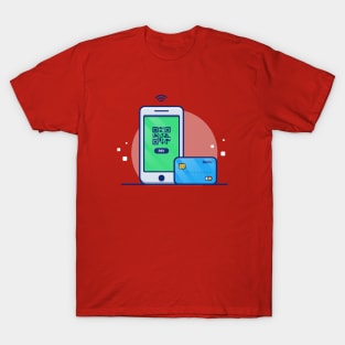 Handphone With payment Application Bar Code And Bank Card Cartoon T-Shirt